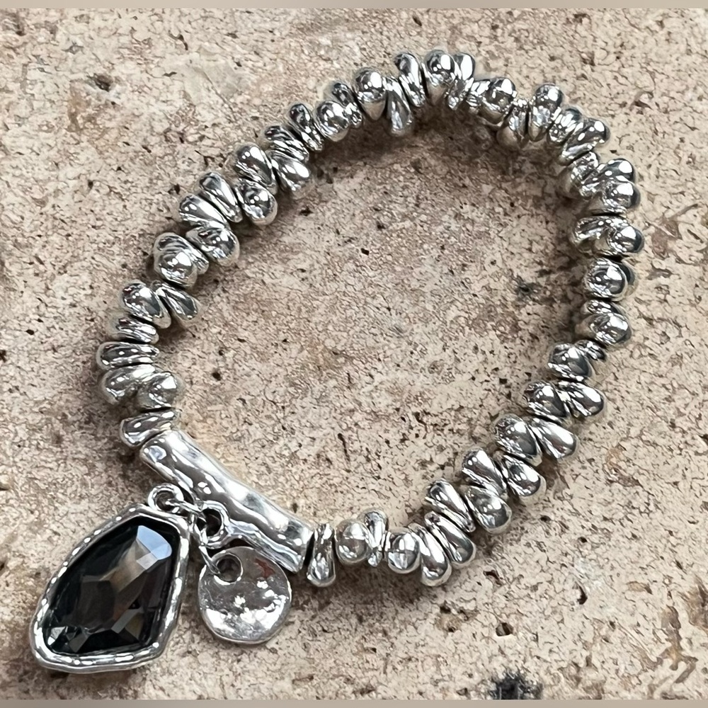 Gorgeous Silver Smoke Faceted Glass Chunky Bracelet
